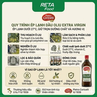 Dầu Oliu Extra Virgin Pietro Coricelli ép lạnh nguyên chất 1L - Dùng ăn trực tiếp, trộn salad, làm sốt - Nhập Khẩu Ý