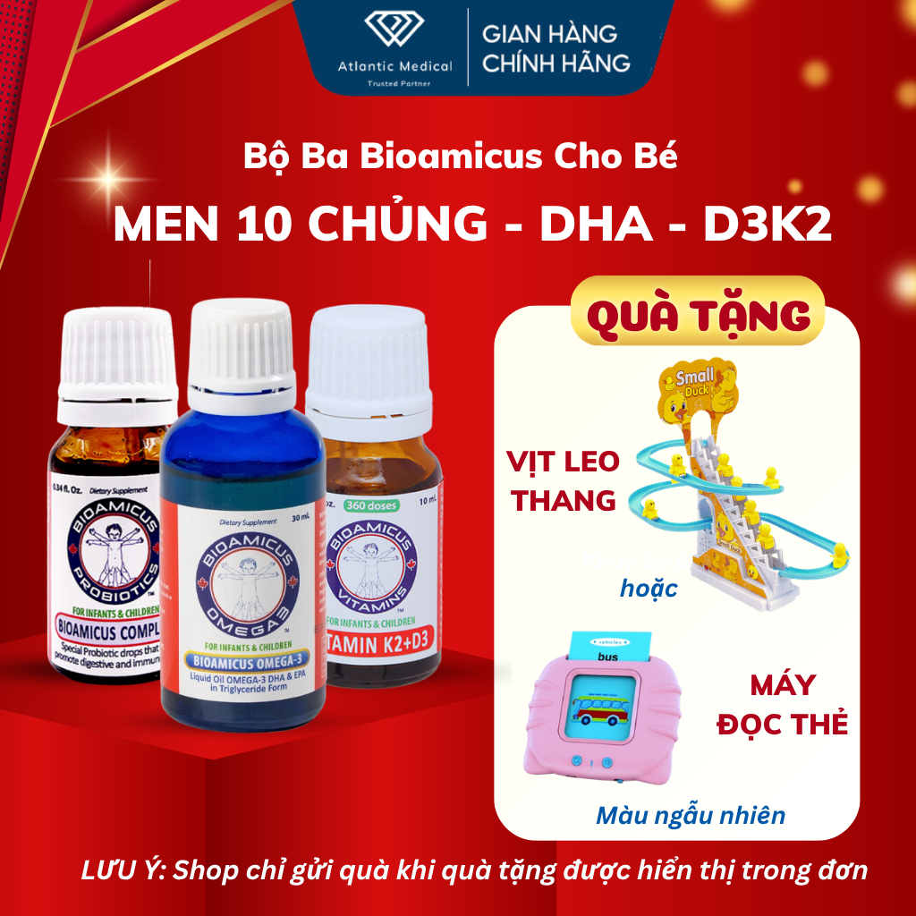 Bộ Ba BioAmicus Cho Bé Từ Sơ Sinh - Men 10 Chủng BioAmicus Complete, BioAmicus D3K2 & BioAmicus Omeg
