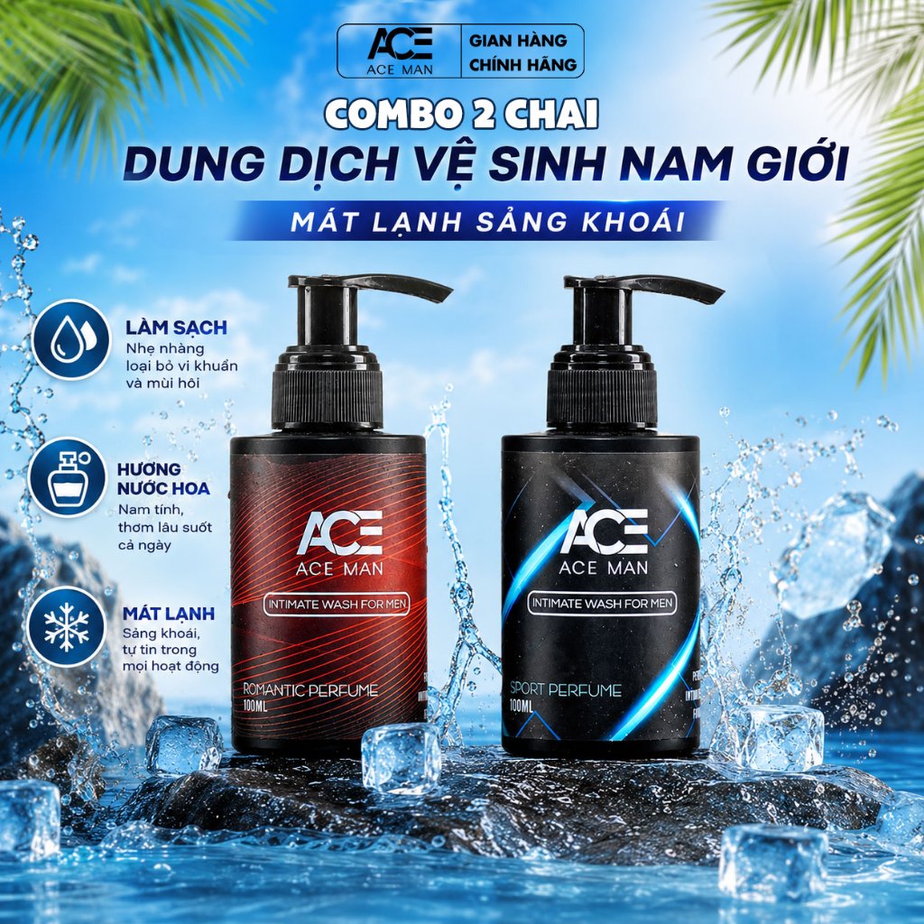 [TẶNG QUÀ] Combo 2 chai Dung dịch vệ sinh nam giới ACEMAN 100ml hương nước hoa nam lôi cuốn quyến rũ