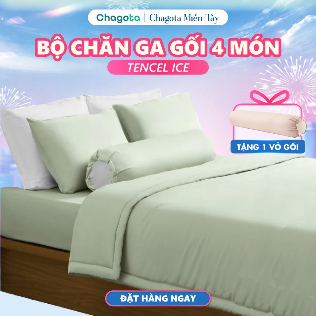 Bộ 4 Món Chăn Ga Gối Lụa Silk Ice CHAGOTA, Công Nghệ Thiết Kế Màu Nhẹ Nhàng, Thoáng Khí 1mx2m - 2mx2
