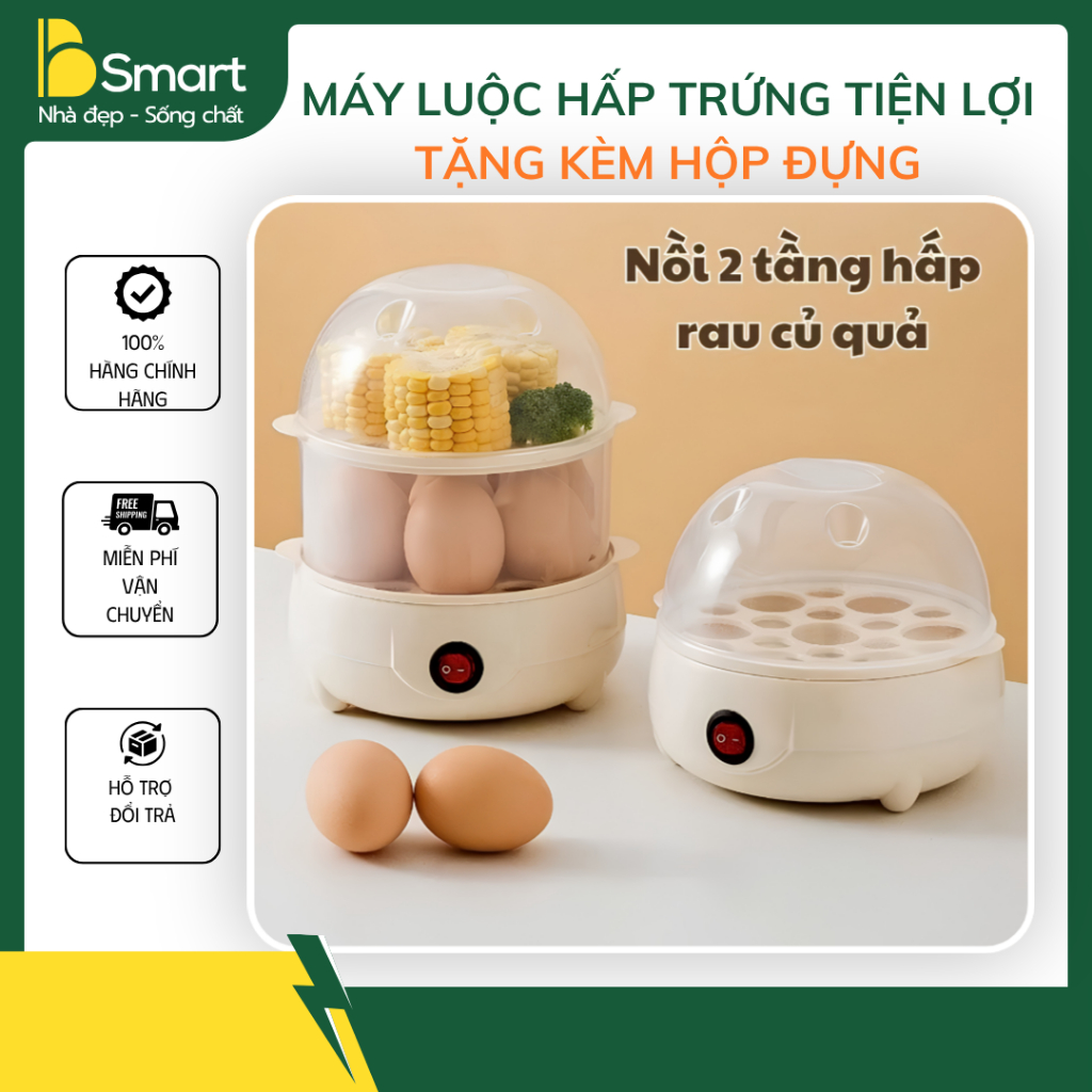Máy Hấp Luộc Trứng Đa Năng 350W Máy Luộc Khoai, Bắp, Hấp Đồ Ăn Sáng Nhiều Tầng Tự Ngắt Thông Minh