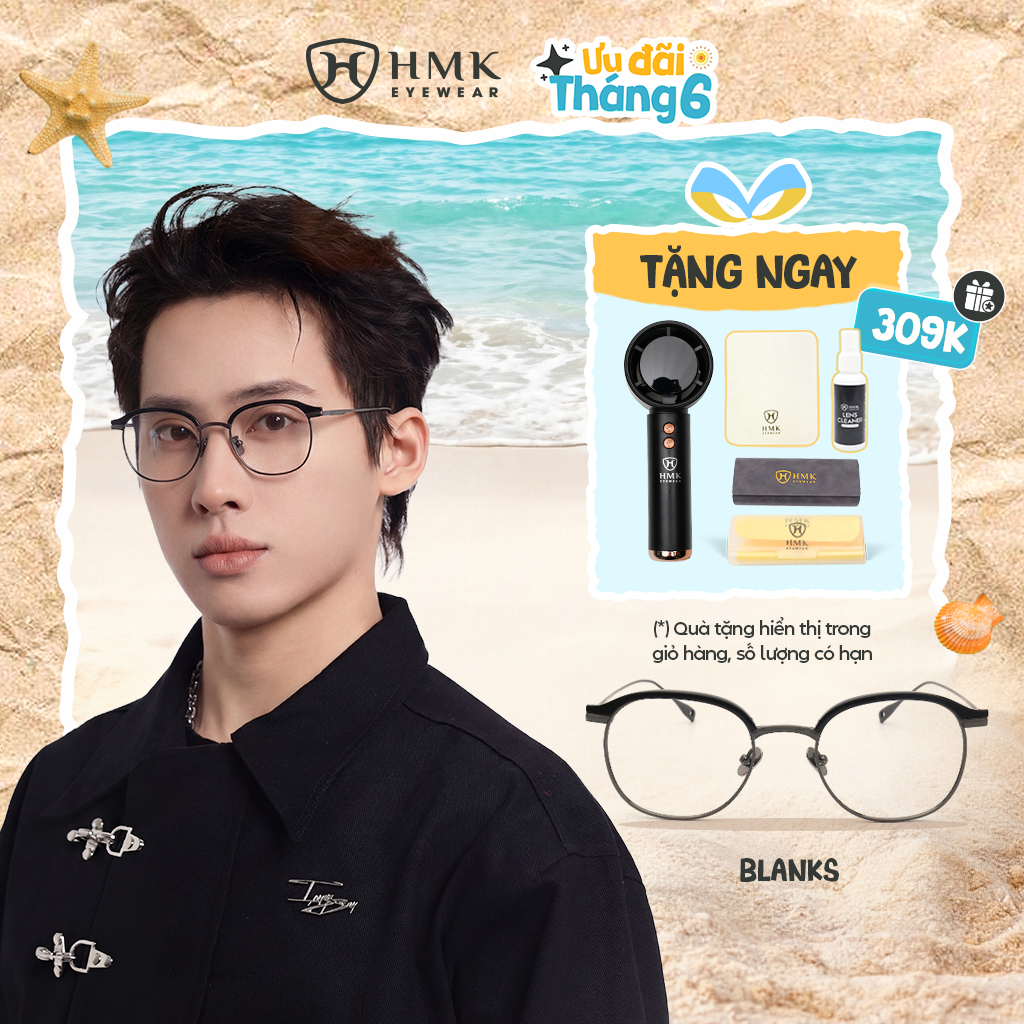 Gọng Kính Titan Chính Hãng HMK Eyewear Dáng Tròn Nửa Viền Sang Trọng Thời Trang Nam Nữ - BLANKS