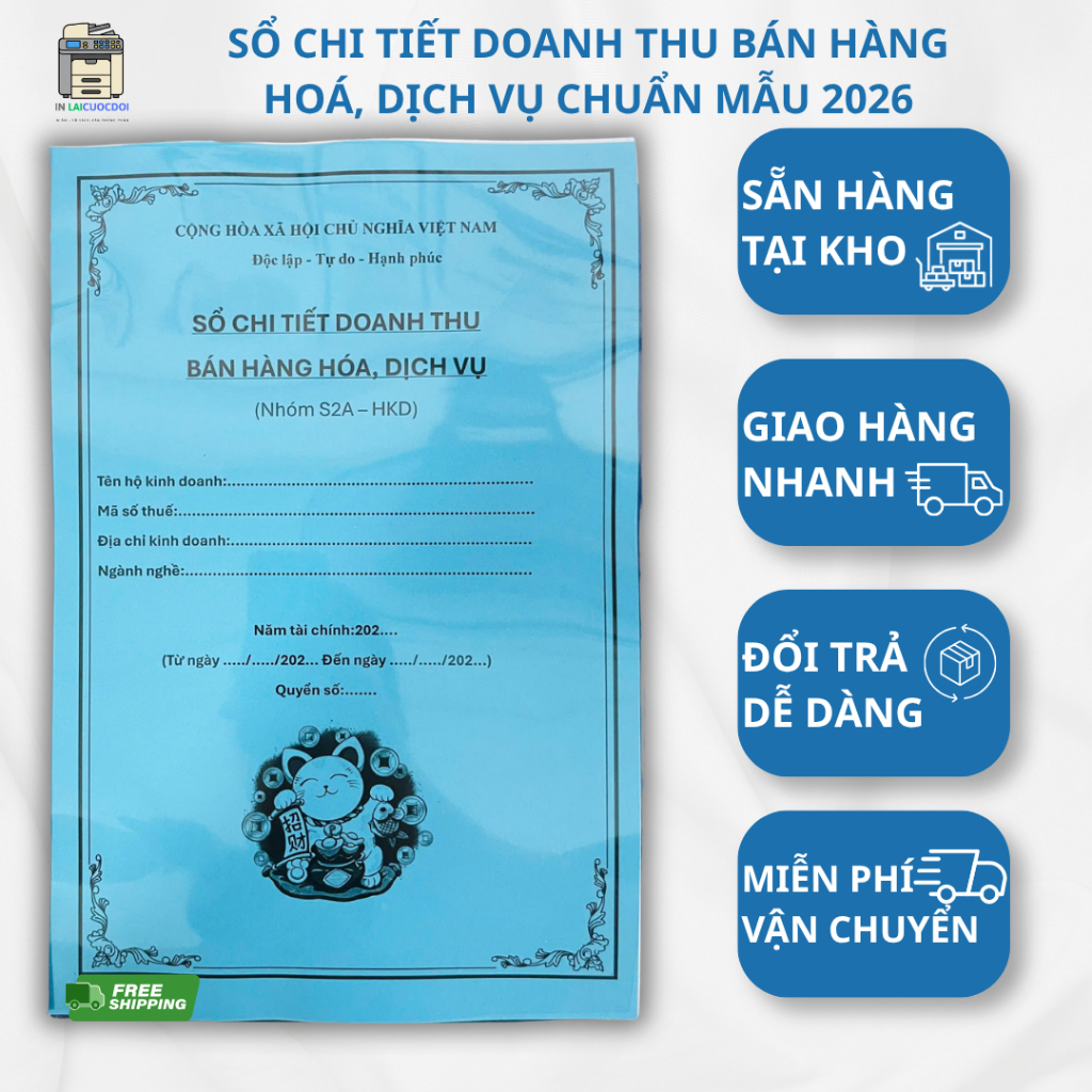 S1A + S2A (Chuẩn thông tư 152) 100 trang A4 dành cho hộ kinh doanh In bìa mèo thần tài
