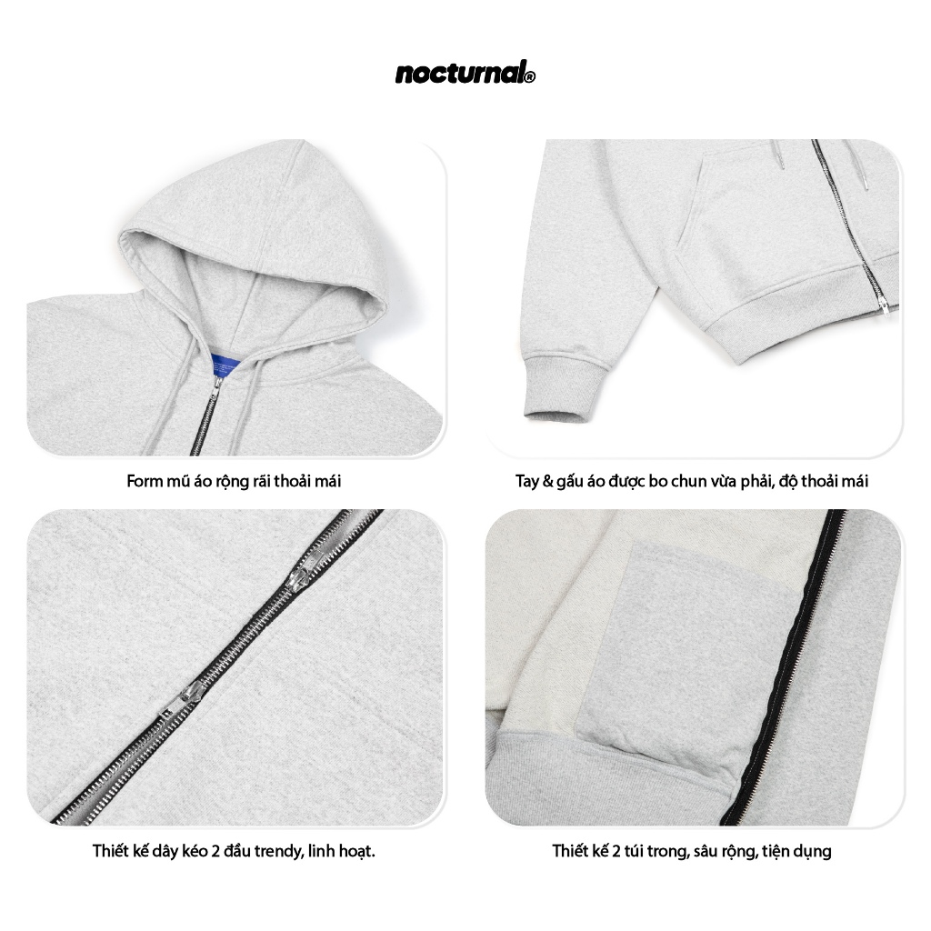 Áo Khoác Form Boxy NOCTURNAL Metal Logo Zipper Hoodie Zip YKK Nỉ Chân Cua 450gsm Nam Nữ Unisex Local | BigBuy360 - bigbuy360.vn