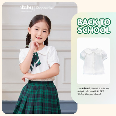 [ILABY 10-40kg] Áo sơ mi đi học bé gái cổ sen chất liệu thô cotton thoáng mát không cà vạt [1899]