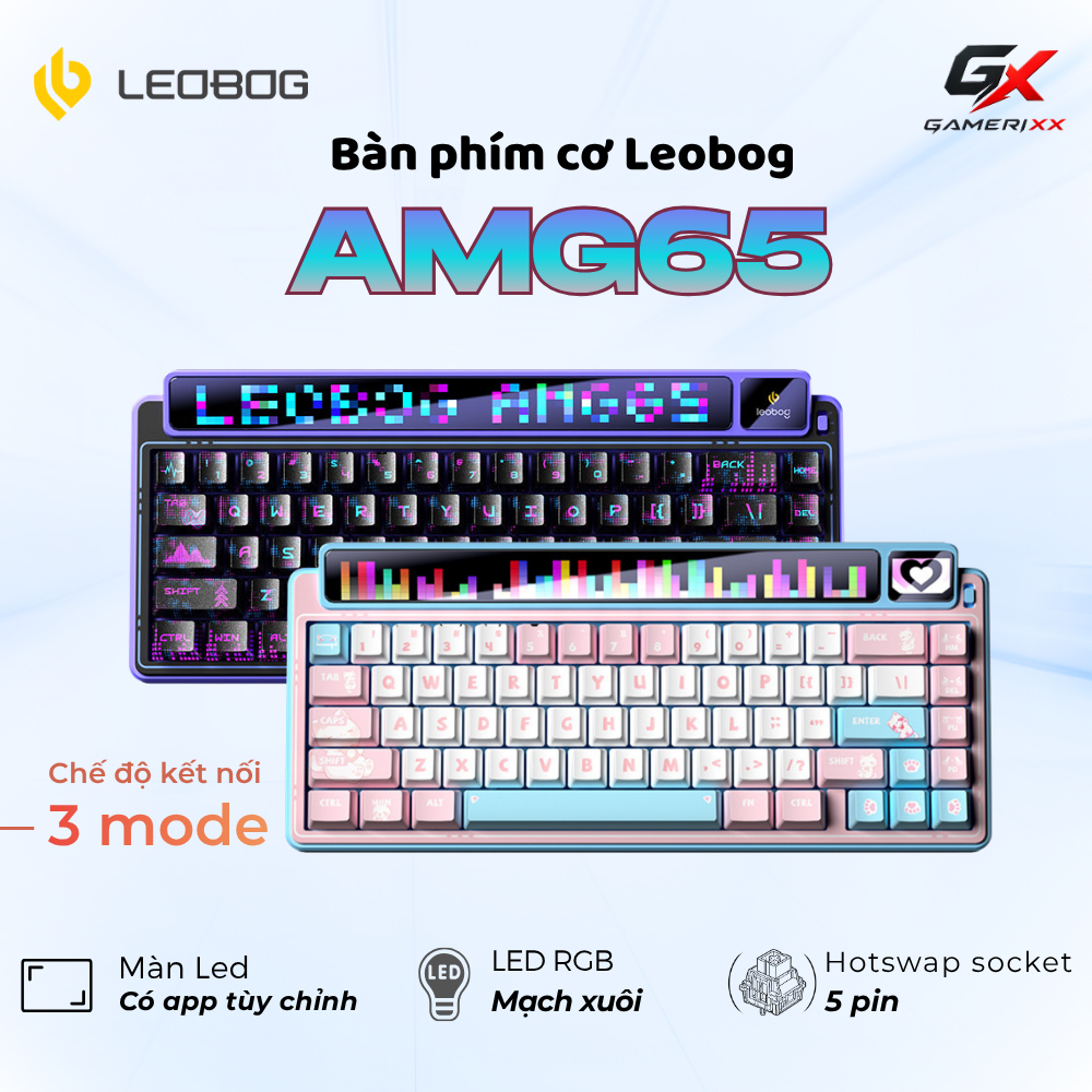 Bàn phím cơ Gaming Leobog AMG65 - Hotswap socket 5 pin - Màn hình Led có app tùy chỉnh - Dung lượng 