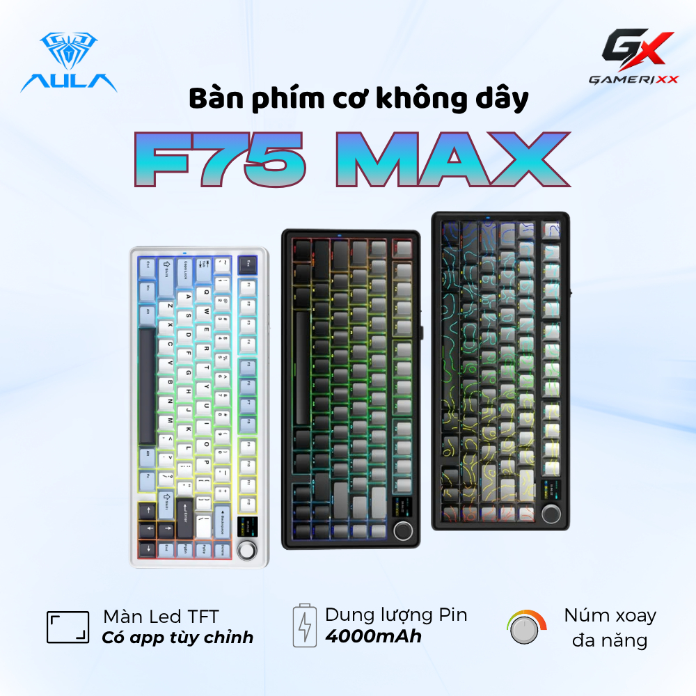 Bàn phím cơ không dây F75 l F75 MAX có 3 Mode két nối - Phù hợp chơi game,làm việc văn phòng- Có Màn Led LCD và núm xoay | BigBuy360 - bigbuy360.vn