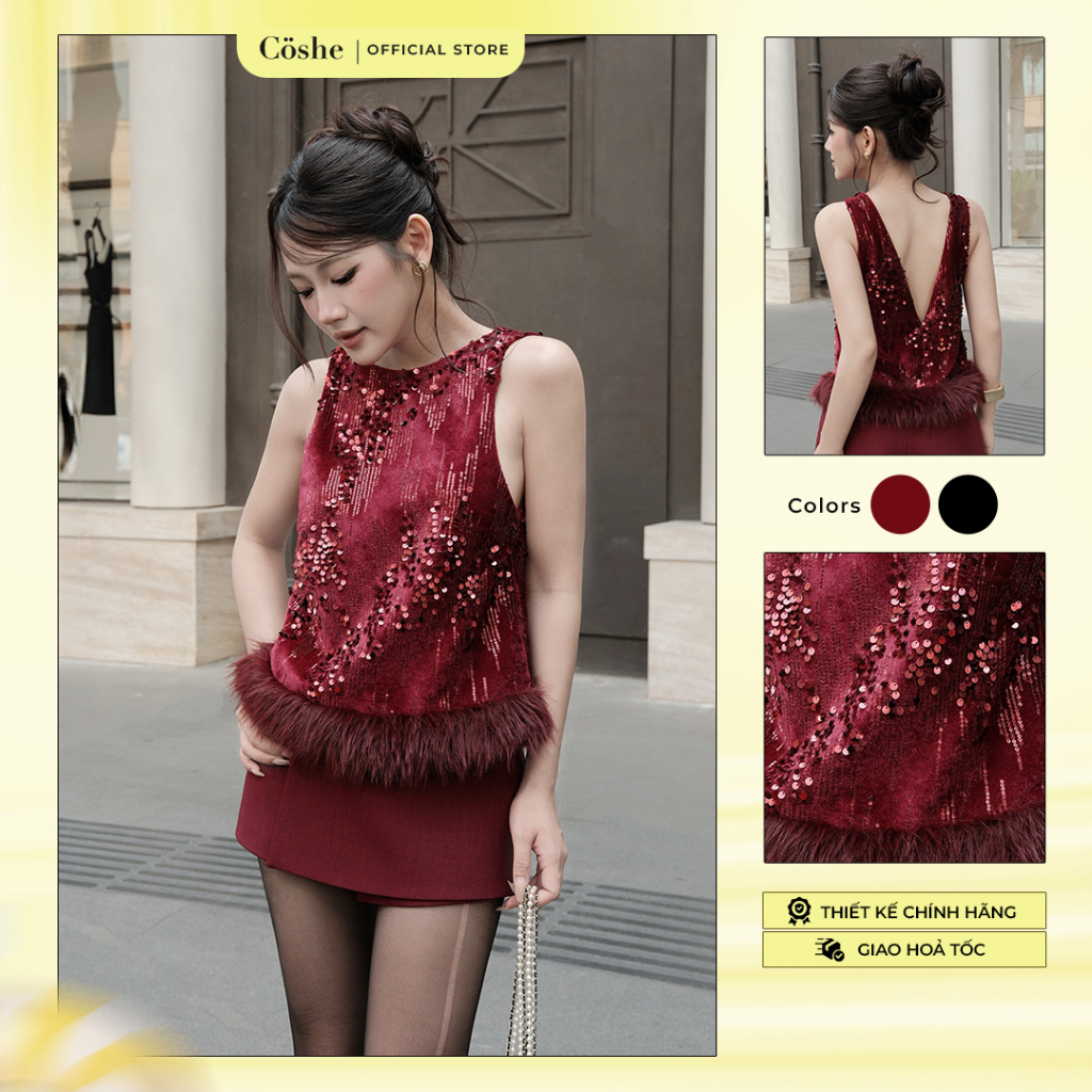 COSHE DAZZLE TOP, áo nhung kim sa ánh lấp lánh dự tiệc tối