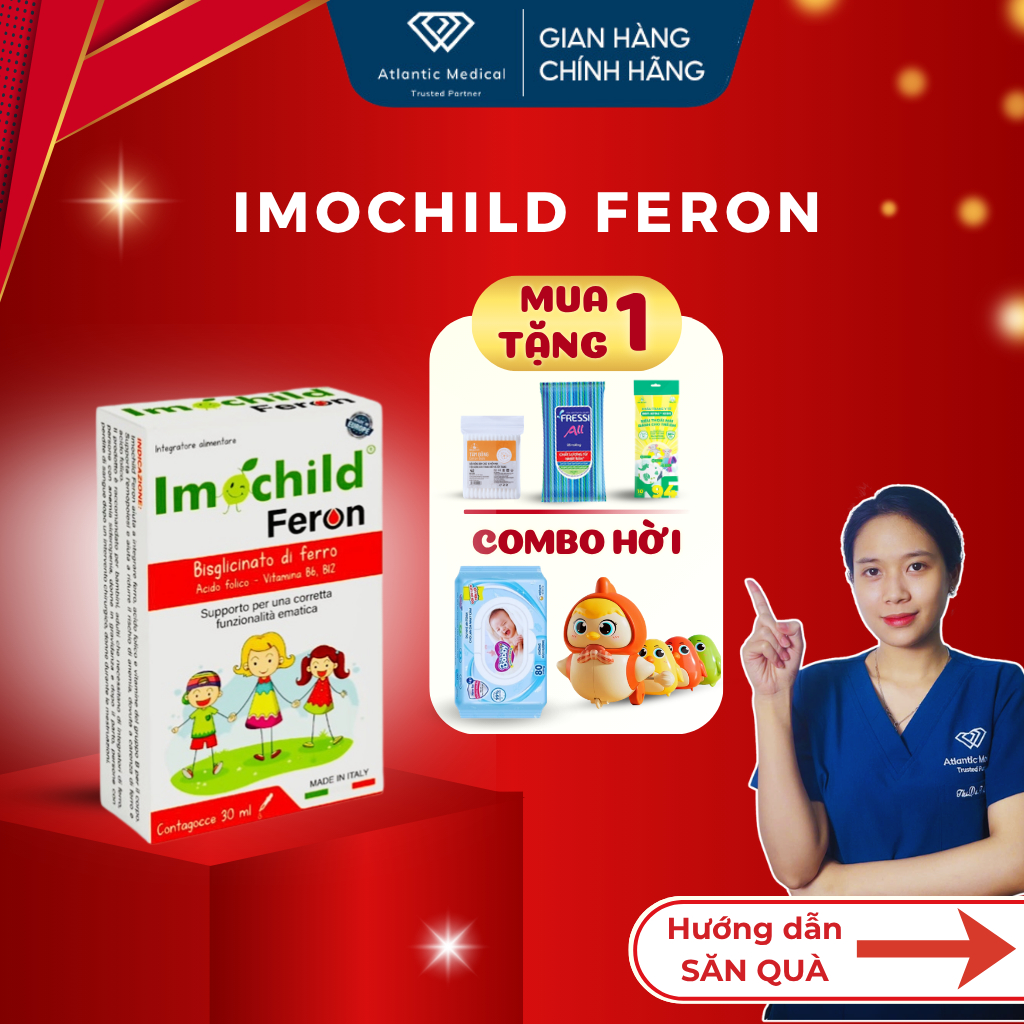 Siro Sắt Hữu Cơ IMOCHILD FERON Vị Chanh Bổ Sung Sắt Amin Vitamin B6 B9 B12 Cho Bé Khỏe Mạnh Lọ 30ml