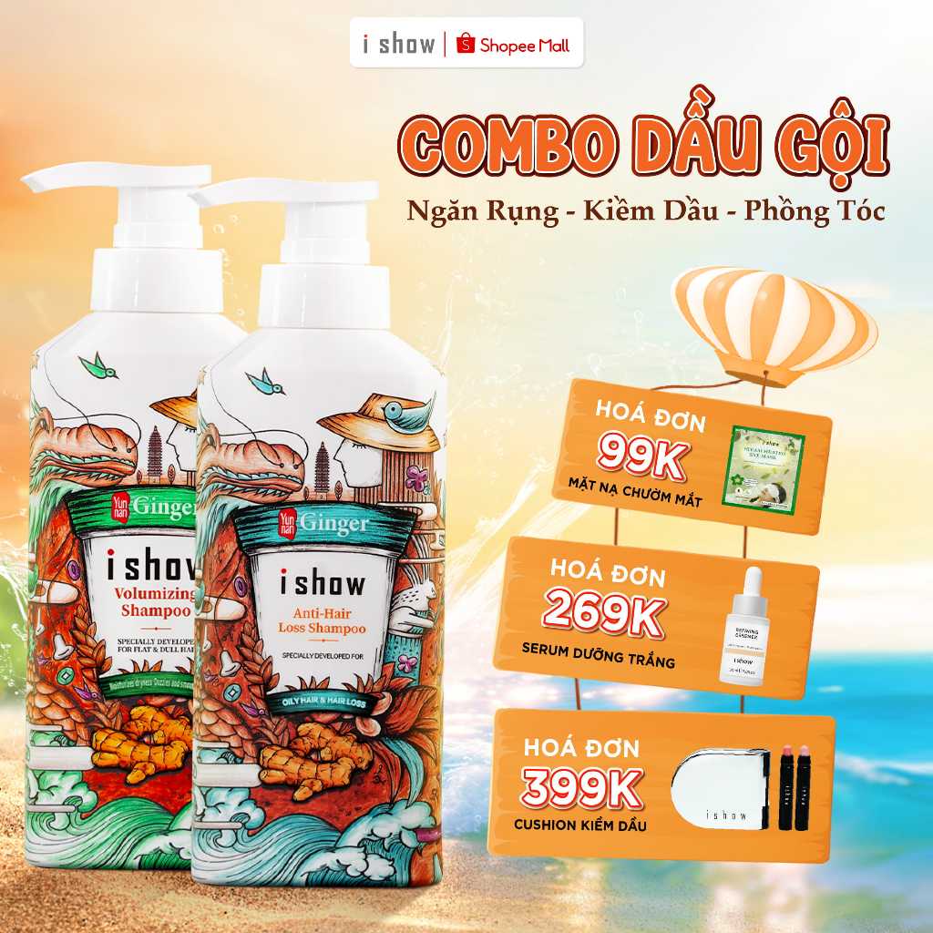 Combo 2 Loại  Dầu Gội Gừng Sạch Da Đầu I SHOW Giúp Tóc Bồng Bềnh 300ml