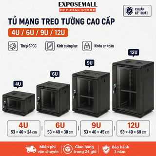 Tủ Mạng Treo Tường 4U/6U/9U/12U, Tủ Rack Đựng Switch Router NAS Camera, Cửa Kính Cường Lực, Khóa An Toàn, Tản Nhiệt Tốt
