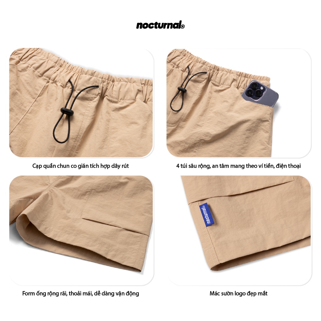 Quần Short Dù Form Ngắn Trên Gối NOCTURNAL Twin Pocket Parachute Short Unisex Nam Nữ Local Brand Túi Đôi Kháng Nước | BigBuy360 - bigbuy360.vn