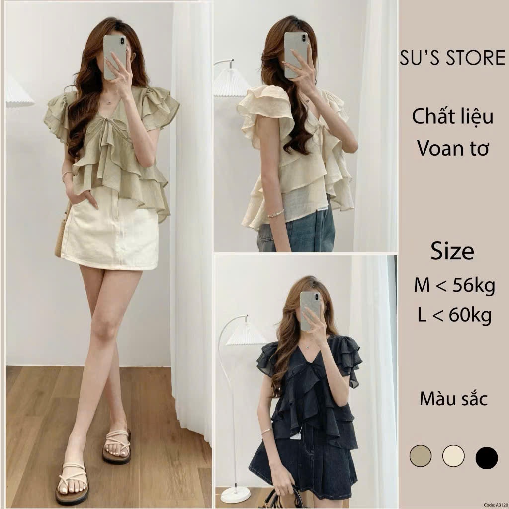 Áo Babydoll Kiểu Nữ Nhiều Tầng Bồng Xoè Đuôi Cá Cổ V Mùa Hè Kimee - KA836 | BigBuy360 - bigbuy360.vn