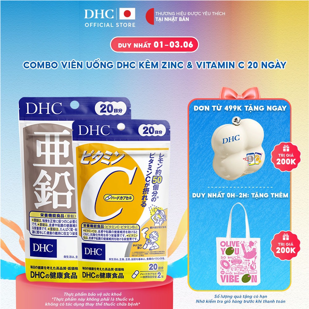 Combo Viên uống DHC Vitamin C & Kẽm hỗ trợ giảm thâm, sáng da (20 ngày)-TPBVSK DHC Vitamin C&Zinc