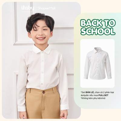 Áo sơ mi bé trai ILABY áo sơ mi trắng dài tay cotton thô basic size đại từ 9-40kg [2570]