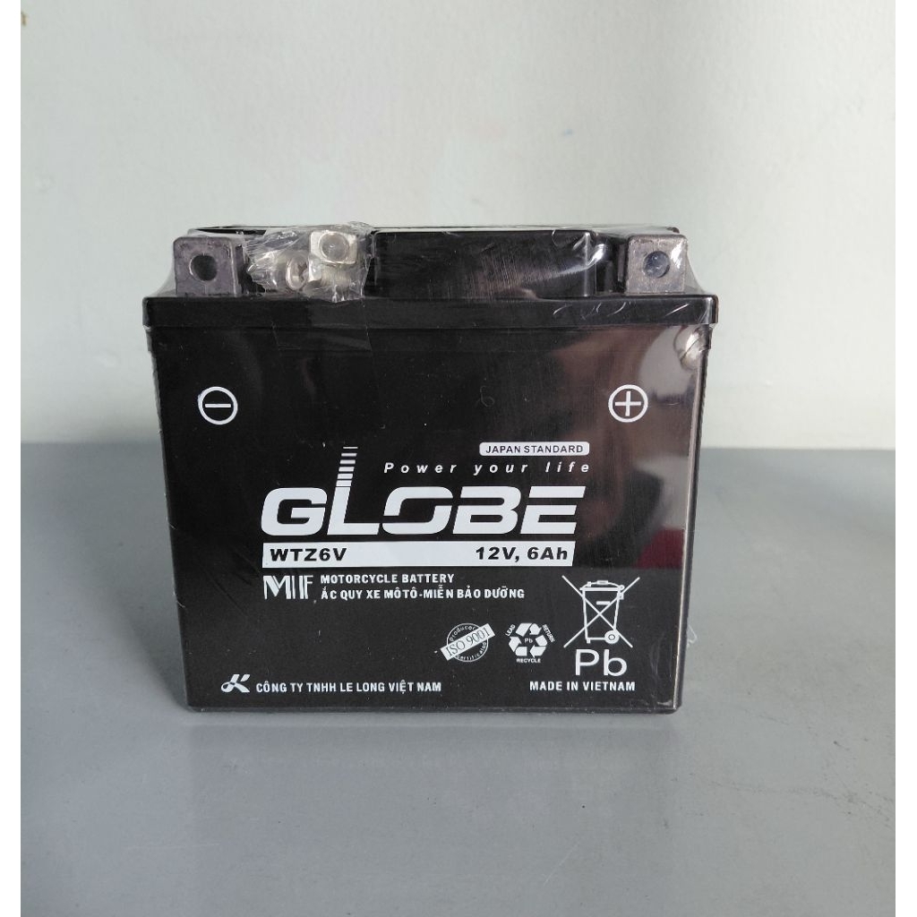 Bình ắc quy khô 12v cho xe máy GLOBE WTZ6V (12V-6AH) ab 125, 150, 160,  winner, PCX, sh việt nam...