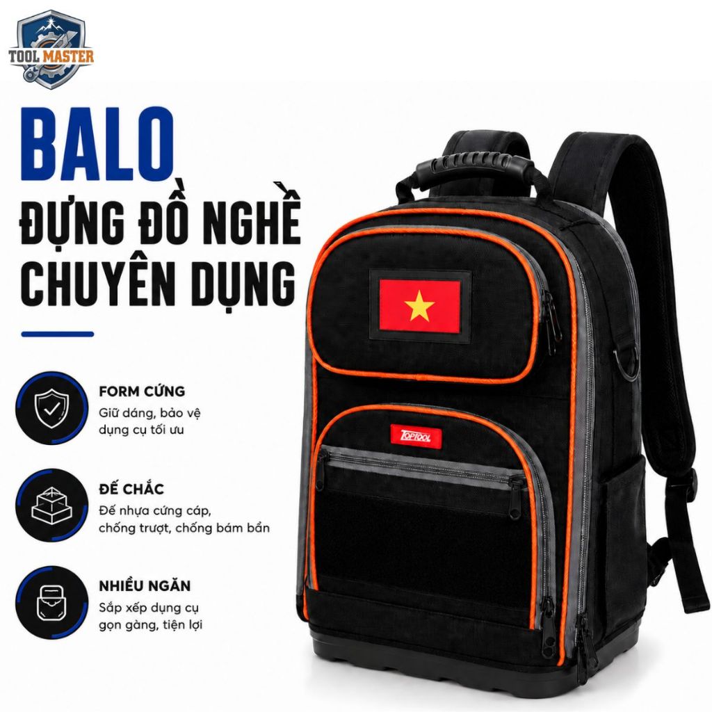 Balo Đồ Nghề Top Đồ Nghề Top Tool TDN-220 Form Cứng Chống Nước Đựng Laptop Dụng Cụ Kỹ Thuật hytoolba