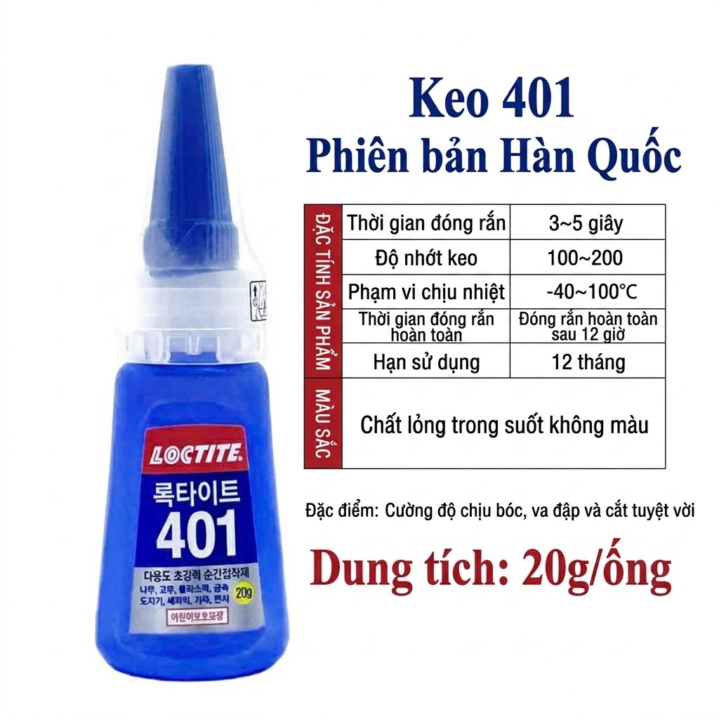 Keo 401 Loctite, Keo Dán Đầu Cơ Bida 401 - Keo Dán Đa Năng Hàn Quốc Chính Hãng