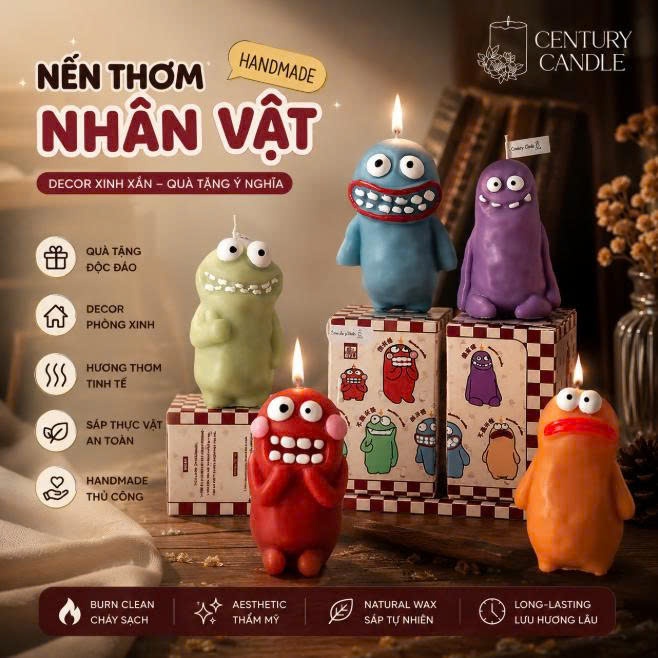 Nến Thơm Mud Man, Nến Monster Kèm Hộp Quà Tặng Độc Đáo Trang Trí Phòng Dễ Thương , Trang Trí Century
