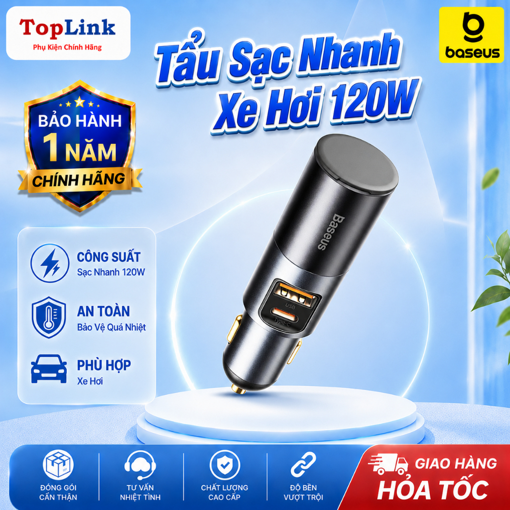 Tẩu Sạc Nhanh Baseus Ô Tô 120W QC 4.0 3.0 PD PPS 120W Loại C Sạc Nhanh 2 Cổng USB