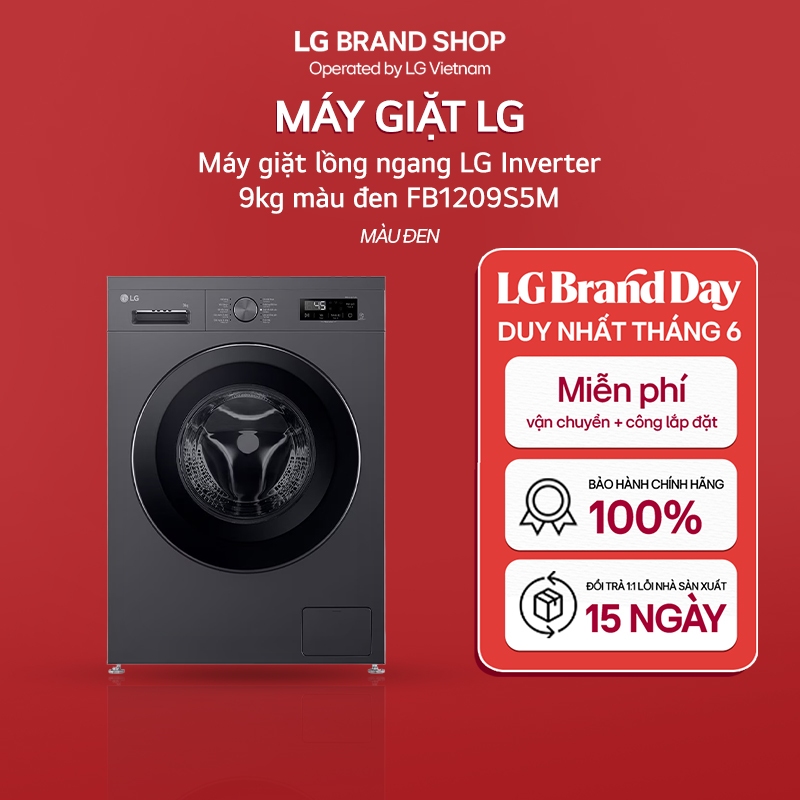[Chỉ giao miền Nam/Bắc] FB1209S5M - Máy giặt lồng ngang LG Inverter 9kg màu đen FB1209S5M | BigBuy360 - bigbuy360.vn