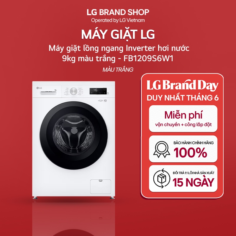 [Chỉ giao miền Nam/Bắc] Máy giặt lồng ngang Inverter hơi nước 9kg màu trắng - FB1209S6W1