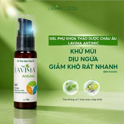 Gel phụ khoa Lavima Antimic - Thảo dược Châu Âu khử mùi, dịu ngứa, giảm khô rát nhanh, Chai 20g