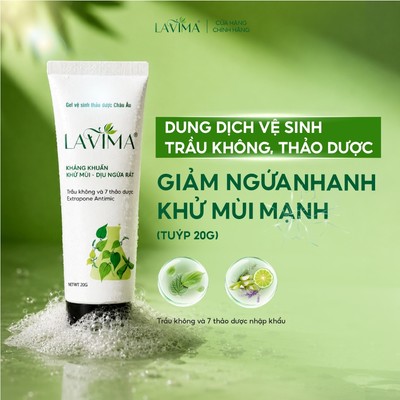 Tuýp dung dịch vệ sinh Lavima, Trầu không Thảo Dược làm sạch - giảm ngứa nhanh - khử mùi mạnh 20g