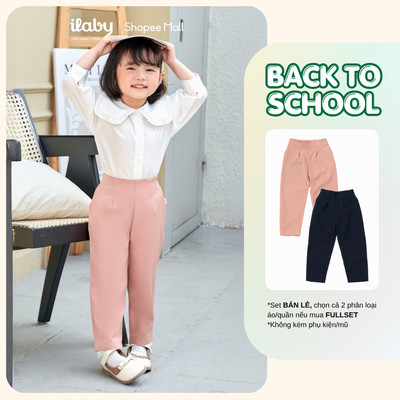 Quần baggy dài đi học bé gái ILABY cạp liền thân trước ly lật chất liệu chéo hàn cho bé 13-35kg hai màu [1948]
