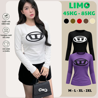 Áo Thun Nữ Tay Dài Bigsize 45-85kg Ôm Body Co Giãn Áo Cổ Tròn In Logo Dáng Đẹp LIMO MS005