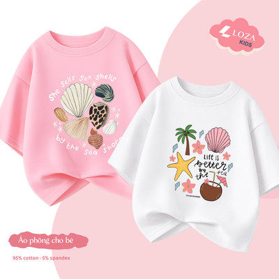 Áo phông bé gái in hình Vỏ Sò nhiều màu size từ 15-45kg chất liệu thun cotton mềm mát Loza Kids Loza Kids - AT066