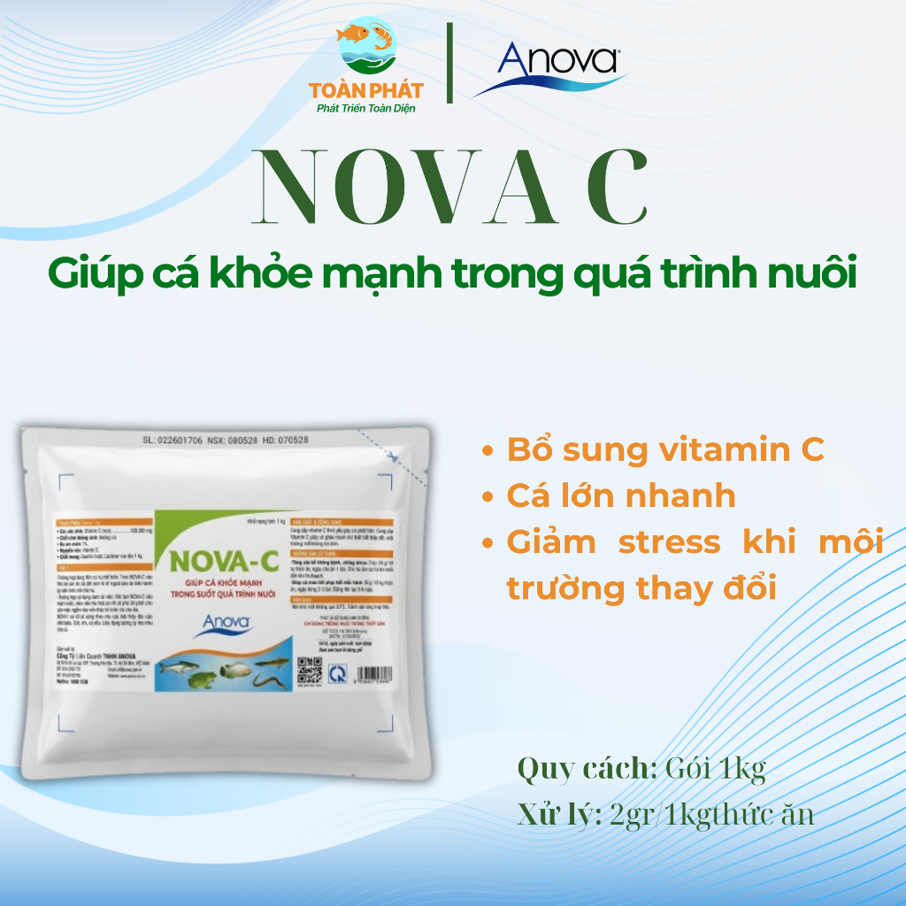 Anova Nova C - Bổ sumg vitamin C giúp cá khỏe mạnh, chóng lớn, tăng sức đề kháng, chống sốc, chống s