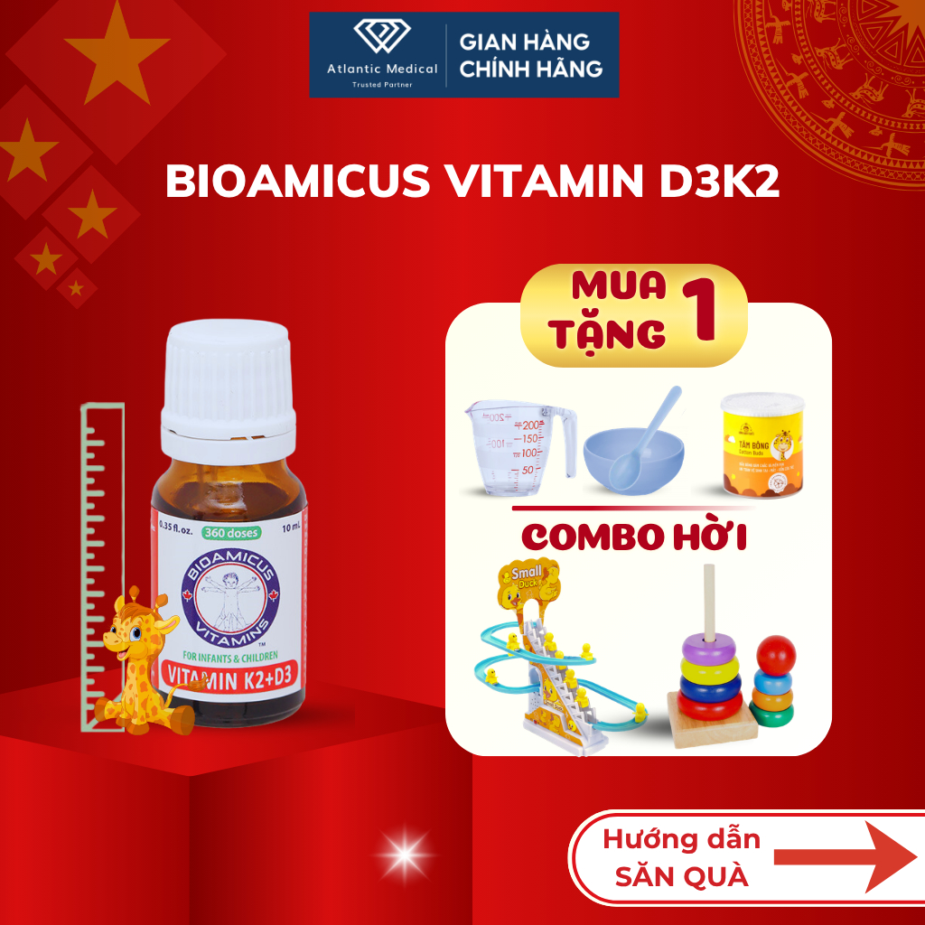[Quà Xinh] BioAmicus Vitamin D3K2 MK7 Giúp Bé Cao Lớn Khỏe Mạnh Lọ 10ml