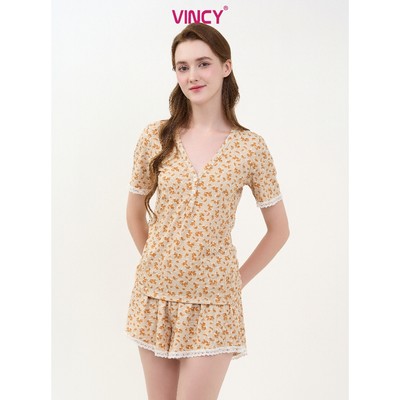BST05W5T01-BỘ SHORT THUN VỚI THIẾT KẾ CỔ TIM PHỐI REN NỔI BẬT MANG PHONG CÁCH TRẺ TRUNG VÀ THOÁNG MÁT.