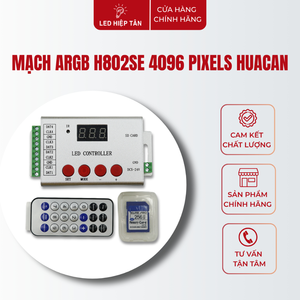 Mạch Điều Khiển LED ARGB H802SE Huacan 4096 Pixels Full Color Có Kèm Remote + Thẻ 256MB