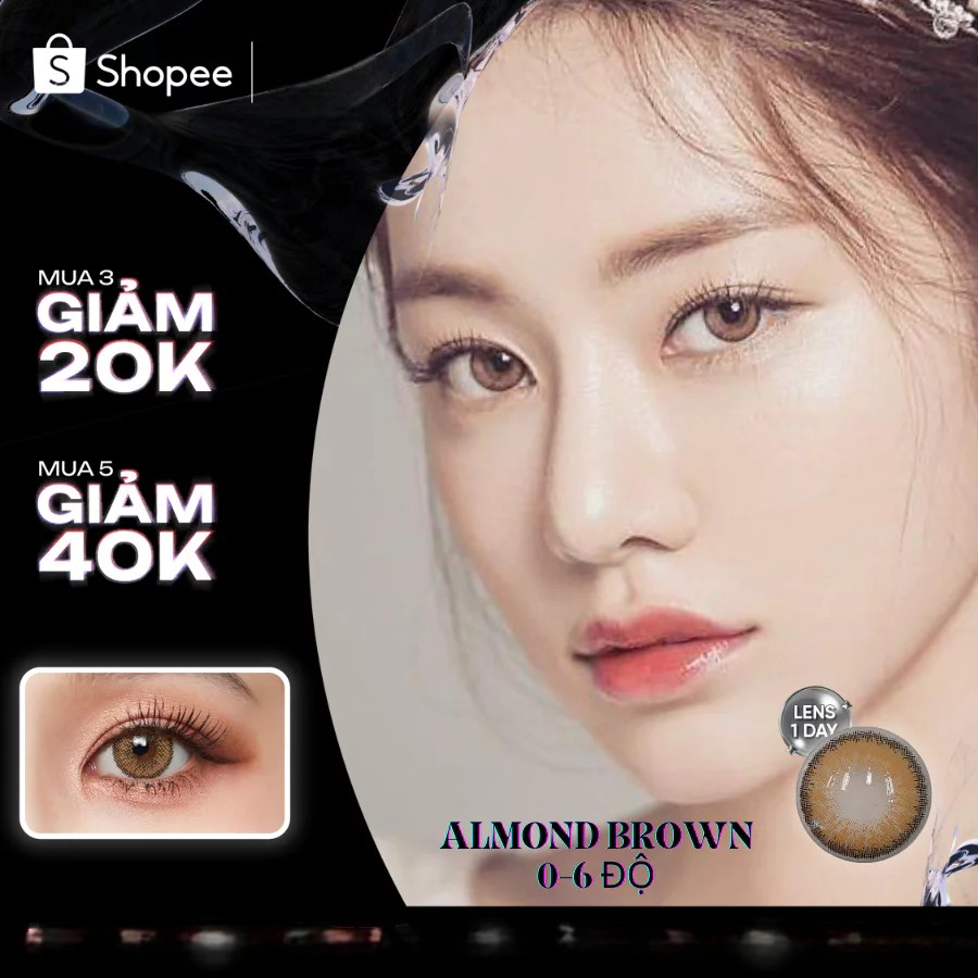 [TOP VALUE] Kính Áp Tròng Hera Nâu Tây Sáng 06 Độ ALMOND BROWN Nhập Khẩu Hàn Quốc Lens Cận 1 Ngày