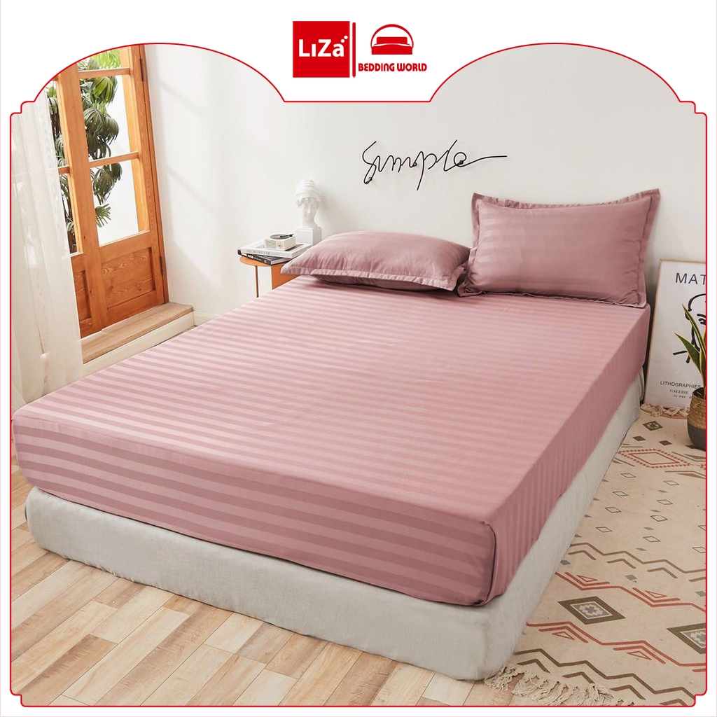 Bộ Ga Gối Cotton 3F Vải Sọc Bóng Đẹp Set Ga Giường Cotton 3F Phong Cách Khách Sạn
