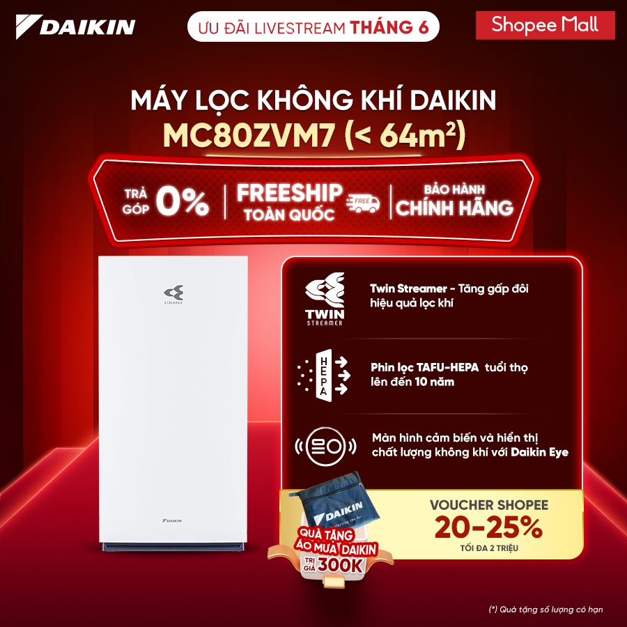 [LIVESTREAM] Máy lọc không khí Daikin MC80ZVM7 - Điều khiển app - Twin Streamer