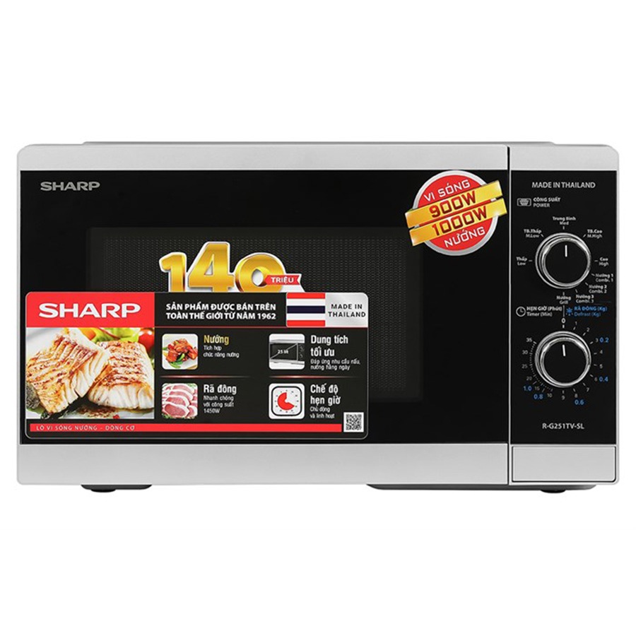 Lò Vi Sóng Cơ Có Nướng Sharp R-G251TV-SL/BK 25L - 5 Mức Công Suất - Bảo Hành 12 Tháng