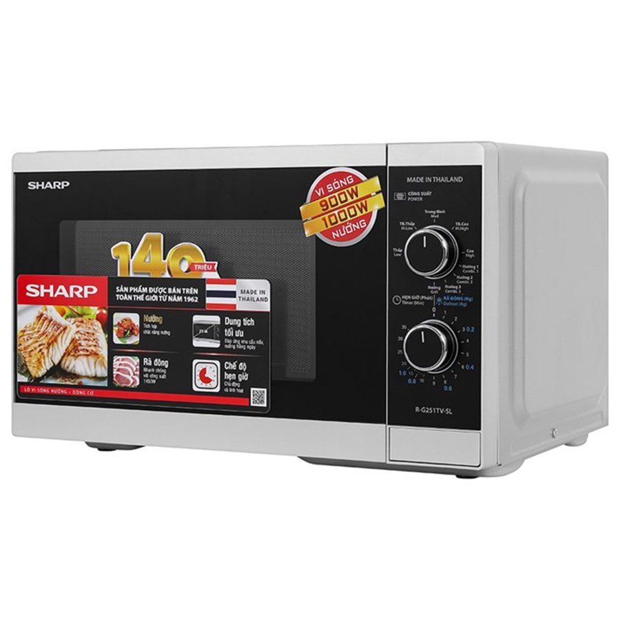 Lò Vi Sóng Cơ Có Nướng Sharp R-G251TV-SL/BK - Dung Tích Lớn 25 Lít - Bảo Hành 1 Năm