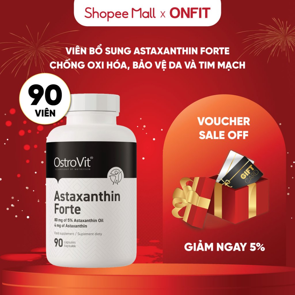 Ostrovit Astaxanthin FORTE (90 Viên) Bổ Sung Astaxanthin, Chống Oxy Hóa và Đẹp Da | Nhập khẩu Ba Lan