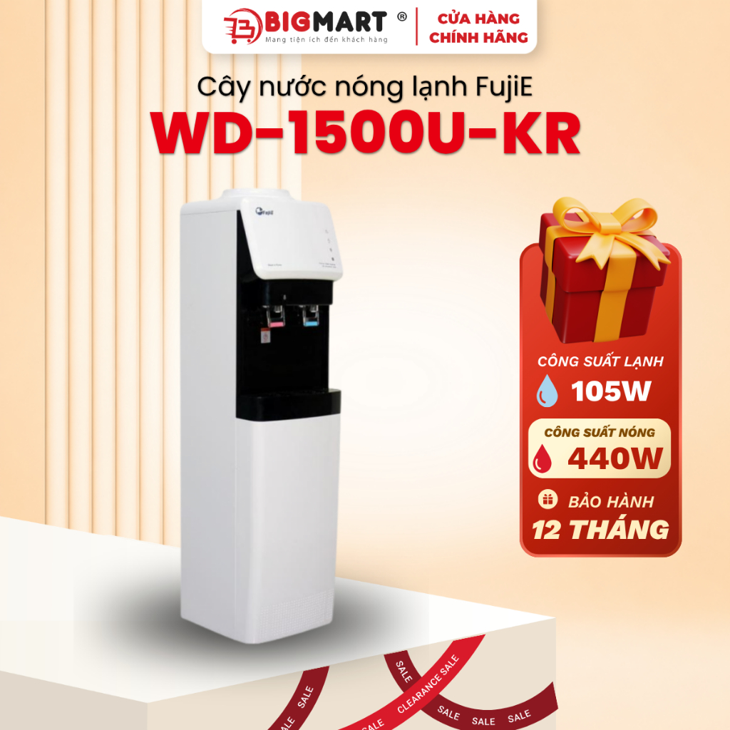 Cây Nước Nóng Lạnh Fujie WD-1500U-KR Black, Fujie WD-1500U-KR-Red