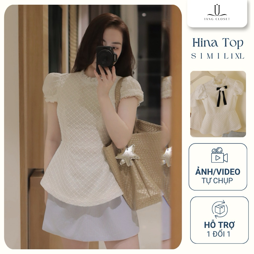 [NEW COLLECTION] Áo ren kiểu nữ thiết kế dáng cộc tay cổ bèo phối nơ mặc đi làm đi chơi Hina Top by 