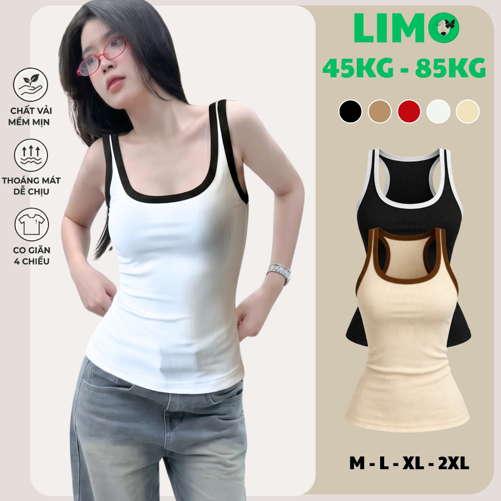 Áo Kiểu Đẹp Dễ Thương Mặc Hè Áo Thun Ba Lỗ Nữ BIgsize Áo BaLo Cổ Vuông Sát Nách Có Viền LiMo MS068