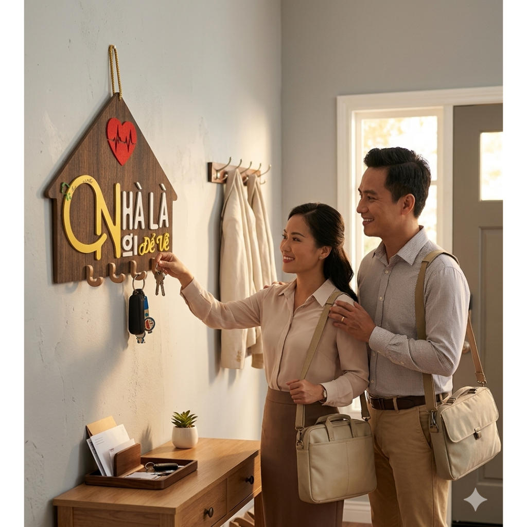 Bảng Gỗ Decor Có Móc Treo Chìa Khoá Tiện Lợi, Bảng Treo Chìa Khoá Bằng Gỗ