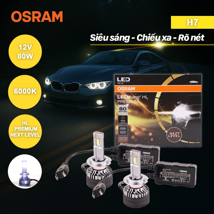 Combo 2 Bóng Đèn LED Pha/Cos Xe Ô Tô HL Premium Next Level OSRAM Dùng Cho Nhiều Dòng Xe Chân H7 H521