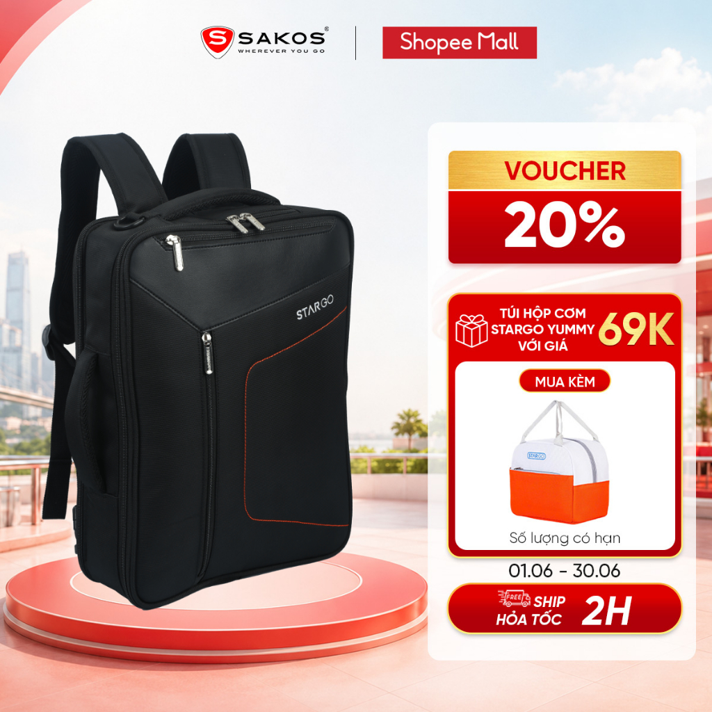 Cặp Đa Năng Học Sinh STARGO SIMPLEX 08 15.6 Inch Nhẹ Bền Nhiều Ngăn Phom Dáng Cứng Cáp