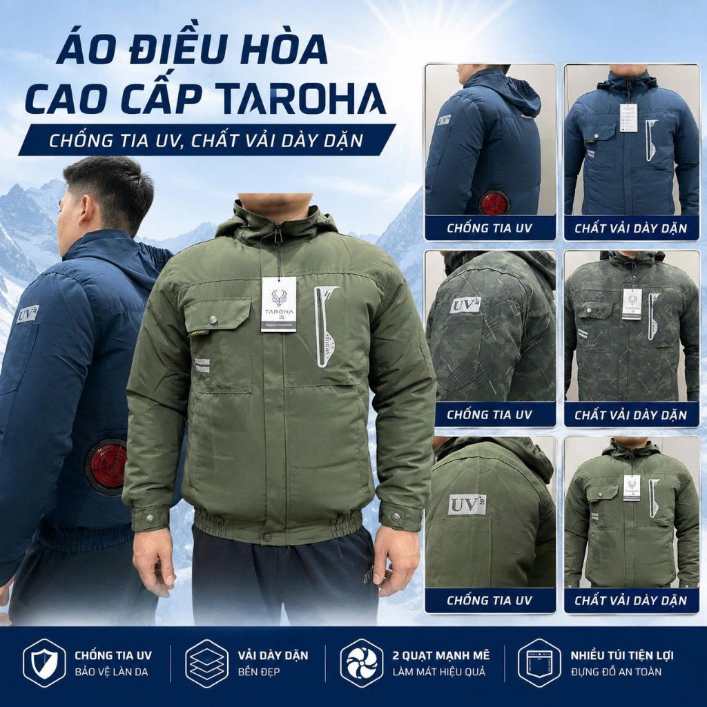 Combo áo điều hòa, cao cấp TAROHA ( áo lẻ),chống tia UV ,và bộ quạt GIFV, AKITA chính hãng.