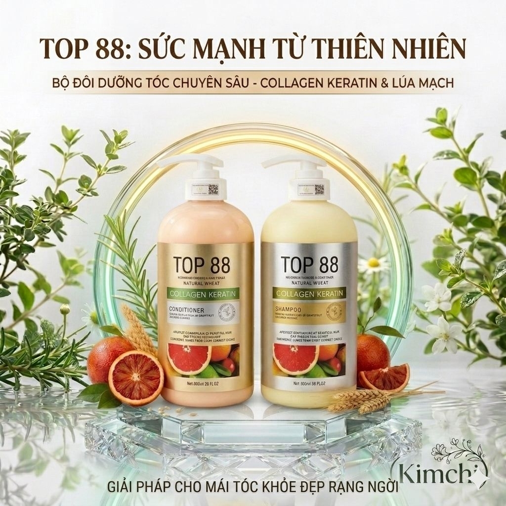 Bộ Gội Xả TOP 88 Collagen Keratin Natural Wheat 800ml – Giảm Gãy Rụng, Dưỡng Tóc Chắc Khỏe