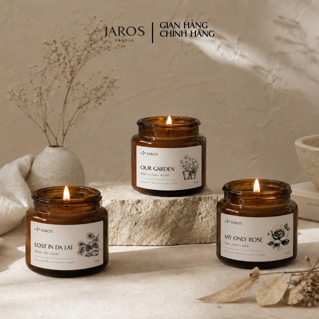Nến Thơm Lành Tính Cao Cấp Đạt OCOP 4 Sao 100ml JAROS Candle, Hương Dịu Thư Giãn, Đóng Gói Quà Tặng